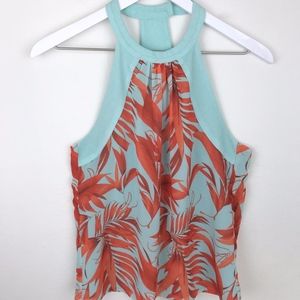H&M |  Aqua/Orange Print Halter Blouse  NWOT